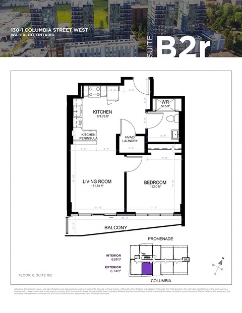 Floor plan for 1 bed, 1 bath, 729 sqft